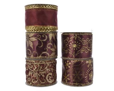 3 stuks! Kerst Lint polyester draad l270 cm en b6.3 cm ossenbloed Decoris - Decoris 3 stuks! Kerst Lint polyester draad l270 cm en b6.3 cm ossenbloed Decoris - Decoris