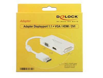 Delock 62655 DisplayPort / VGA / HDMI / DVI Adapter [1x DisplayPort stekker - 1x VGA-bus, HDMI-bus, DVI-bus 24+1-polig] Wit Met Ferrietkern 16.00 cm