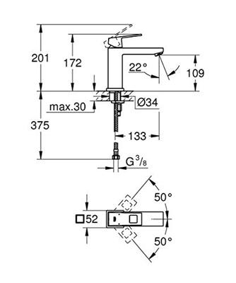 Grohe Eurocube M-size wastafelkraan chroom - thumbnail