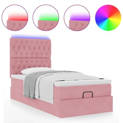 Ottoman bed met matrassen en LED's 90x190cm fluweel roze