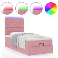 Ottoman bed met matrassen en LED's 100x200cm fluweel roze - thumbnail