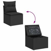 7-delige Loungeset met kussens poly rattan zwart - thumbnail
