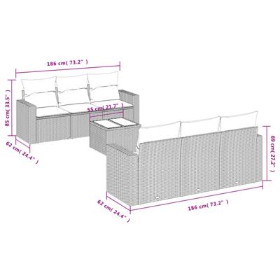 7-delige Loungeset met kussens poly rattan beige - thumbnail
