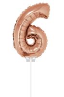 Folieballon Cijfer &apos;6&apos; Rose Goud 40cm met stokje - thumbnail