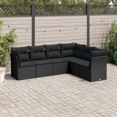 7-delige Loungeset met kussens poly rattan zwart - thumbnail