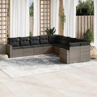 10-delige Loungeset met kussens poly rattan grijs - thumbnail