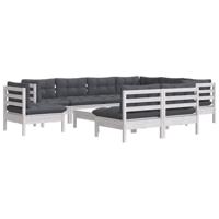 10-delige Loungeset met kussens massief grenenhout wit - thumbnail