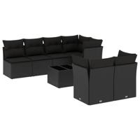 8-delige Loungeset met kussens poly rattan zwart - thumbnail