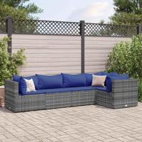 5-delige Loungeset met kussens poly rattan grijs - thumbnail