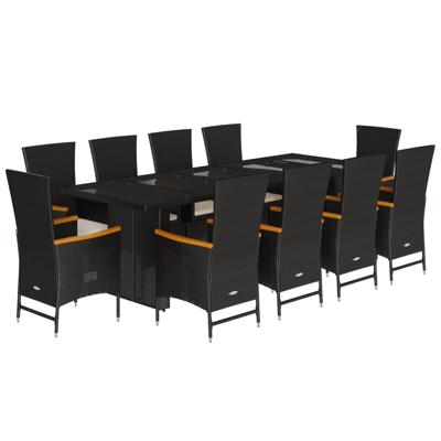 11-delige Tuinset met kussens poly rattan zwart - thumbnail