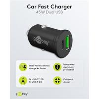 Goobay USB autolader USB-C en USB-A 12V-24V 3A zwart - 9540129 - thumbnail