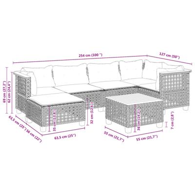 7-delige Loungeset met kussens poly rattan zwart - thumbnail