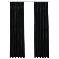 VidaXL Gordijnen verduisterend 2 st met haken 140x225 cm fluweel zwart - thumbnail
