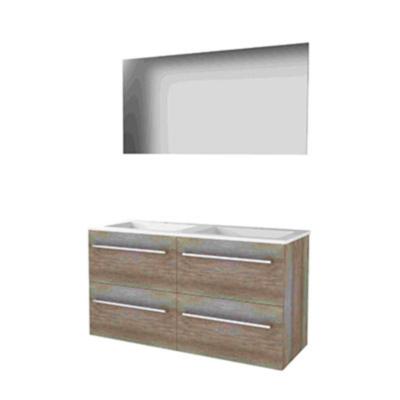 Basic-Line Basic 46 Badkamermeubelset - 120 x 46 cm - Met Grepen - 4 Lades - Acryl Wastafel - 2 Kraangaten - Spiegel - Scotch Oak