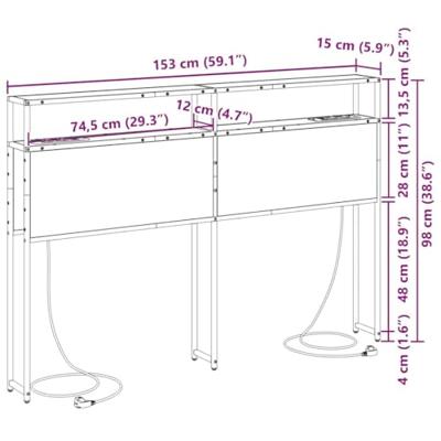 Opberghoofdbord met plank Grijs sonoma 150 cm Bewerkt hout