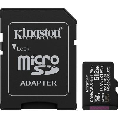 Kingston Technology 512GB microSDXC Canvas Select Plus Gen3 150MB/s A1 kaart + adapter - thumbnail