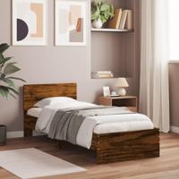 Bedframe met hoofdeinde bewerkt hout gerookt eiken 90x190 cm - thumbnail