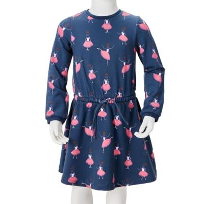 Kinderjurk ballerinaprint 140 marineblauw - thumbnail