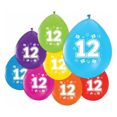 Globos Ballonnen 2-zijdig geprint cijfer 12, 8st.