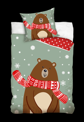 Kerst dekbedovertrek Beer met sjaal 140 x 200 cm (70 x 90 cm)