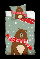 Kerst dekbedovertrek Beer met sjaal 140 x 200 cm (70 x 90 cm) - thumbnail