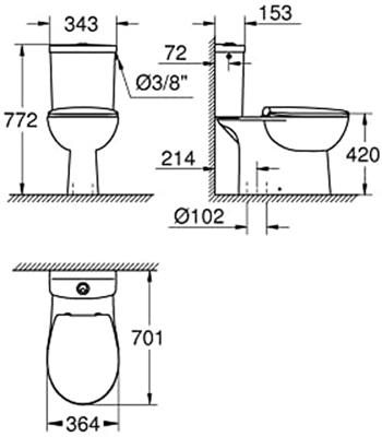 Grohe Bau WC-pack diepspoel AO Rimless m. keramisch reservoir met closetzitting met deksel met softclose wit 39346000