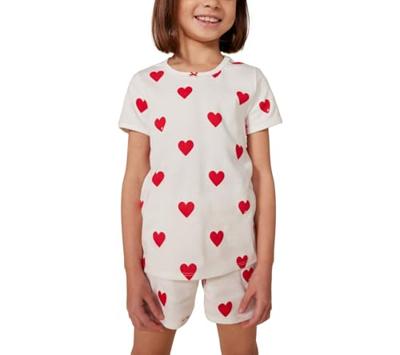 Pyjacourt voor meisjes met hartje en korte mouwen PETIT BATEAU in biokatoen hartjesmotief