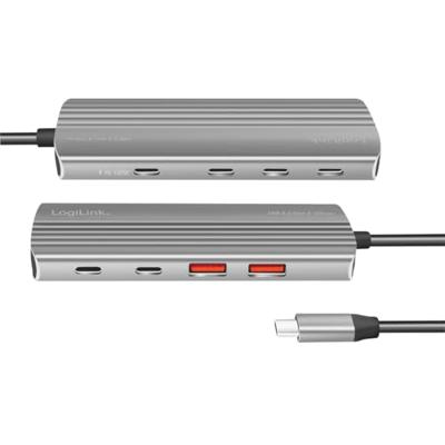 LogiLink UA0414 UA0414 USB-hub 7 poorten USB-A, USB-C (met Power Delivery) USB 3.2 Gen2 10 GBit/s Met aluminium behuizing, Met snellaadpoort Space grijs