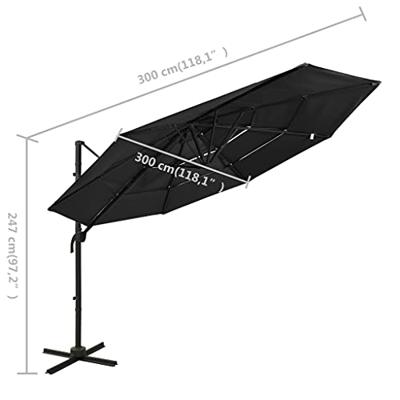 VidaXL Parasol 4-laags met aluminium paal 3x3 m zwart
