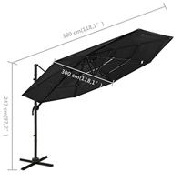 VidaXL Parasol 4-laags met aluminium paal 3x3 m zwart - thumbnail