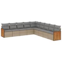 9-delige Loungeset met kussens poly rattan beige - thumbnail