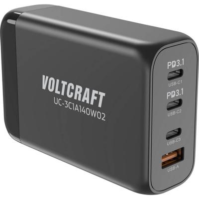 VOLTCRAFT UC-3C1A140W02 USB-oplader 140 W 3x USB-C, 1x USB-A Aantal uitgangen: 4 x GaN, USB Power Delivery (USB-PD), Snellader