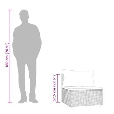 Tuinmiddenbank met kussens poly rattan zwart - thumbnail