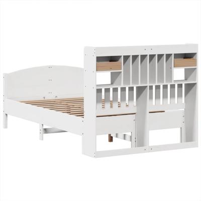 Bed met boekenkast zonder matras grenenhout wit 160x200 cm - thumbnail