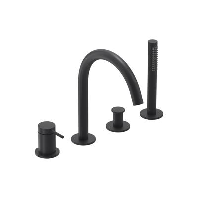 Badrandcombinatie IVY Bond 4-gats Mengkraan Met Uittrekbare Handdouche Draaibare Uitloop Mat Zwart PED