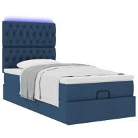 Ottoman bed met matras en LED's 120x190 cm stof blauw - thumbnail
