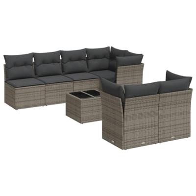 8-delige Loungeset met kussens poly rattan grijs