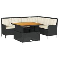 2-delige Loungeset met kussens poly rattan zwart - thumbnail