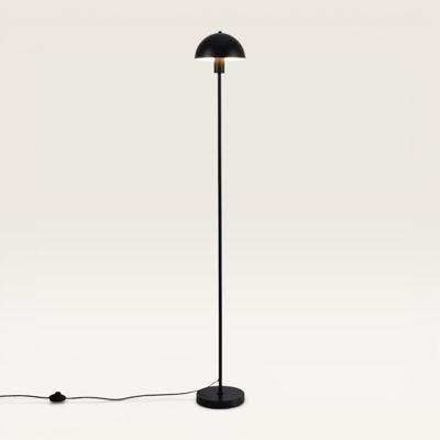 Staande lamp Wistro nero - Vloerlamp met lange zwarte staander en kap als een paddenstoel - Zonder lichtbron