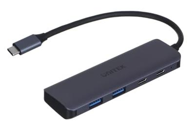 UNITEK Aluminium 4-in-1 USB 3.2 Gen1 gegevensoverdracht 5 Gbps geïntegreerde kabel 15 cm met USB-C stekker 4 poorten 2xUSB-C 2xUSB-A plug and play kleur space grijs aanbevolen voor Macbooks