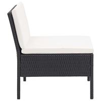 3-delige Loungeset met kussens poly rattan zwart - thumbnail