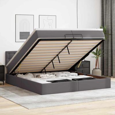 Ottoman bed met matrassen en LED's 200x200cm kunstleer grijs
