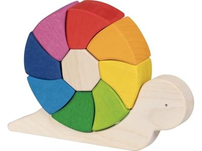 Goki houten puzzel en bouwstenen vrolijke slak pauline, 10dlg.