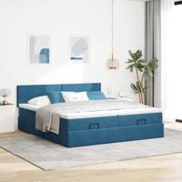 Ottoman bed met matrassen 160x200cm fluweel donkerblauw - thumbnail