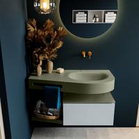 MONDIAZ RIVA 100cm badmeubel onderkast / planchet kleur Clay met 1 lade. Wastafel DULCET rechts 0 kraangaten kleur Army. - thumbnail