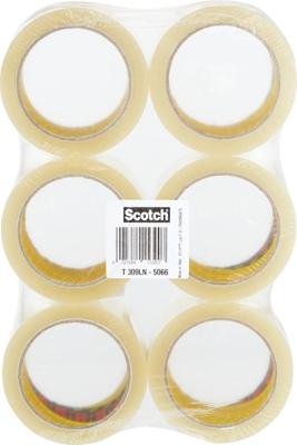 Scotch geluidsarme verpakkingstape, ft 50 mm x 66 m, transparant, pak van 6 rollen Scotch geluidsarme verpakkingstape, ft 50 mm x 66 m, transparant, pak van 6 rollen