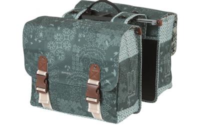 Basil bohème dubbele fietstas - groen, waterafstotend, 35l, inclusief mik adapterplaat