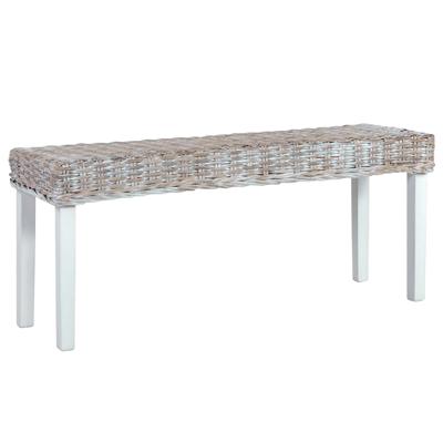 VidaXL Bankje 110 cm natuurlijk kubu rattan en massief mahoniehout wit VidaXL Bankje 110 cm natuurlijk kubu rattan en massief mahoniehout wit