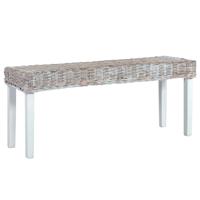 VidaXL Bankje 110 cm natuurlijk kubu rattan en massief mahoniehout wit - thumbnail
