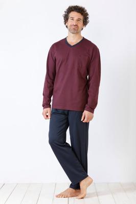 Rode herenpyjama Hajo met blauwe broek Rode herenpyjama Hajo met blauwe broek